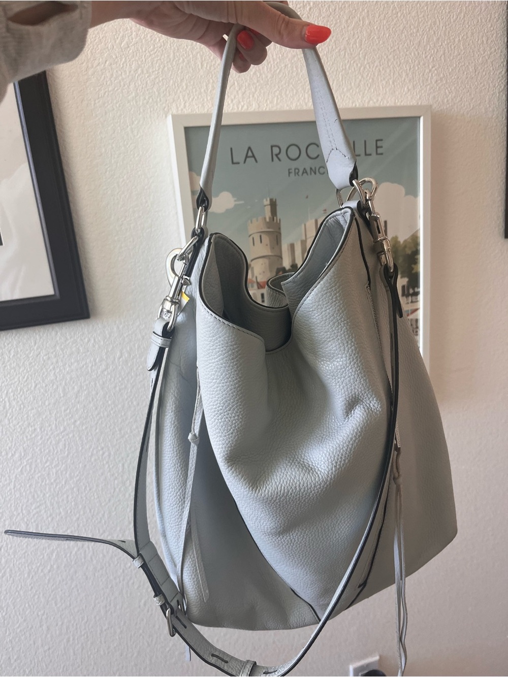 Rebecca Minkoff Pebbled Leather Shoulder Bag - Light Gray/Blue